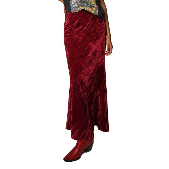 Free People Dresses & Skirts - Free People Noa Velvet Slip Skirt Sz Small Fairytale Red Maxi Boho Romantic NWT